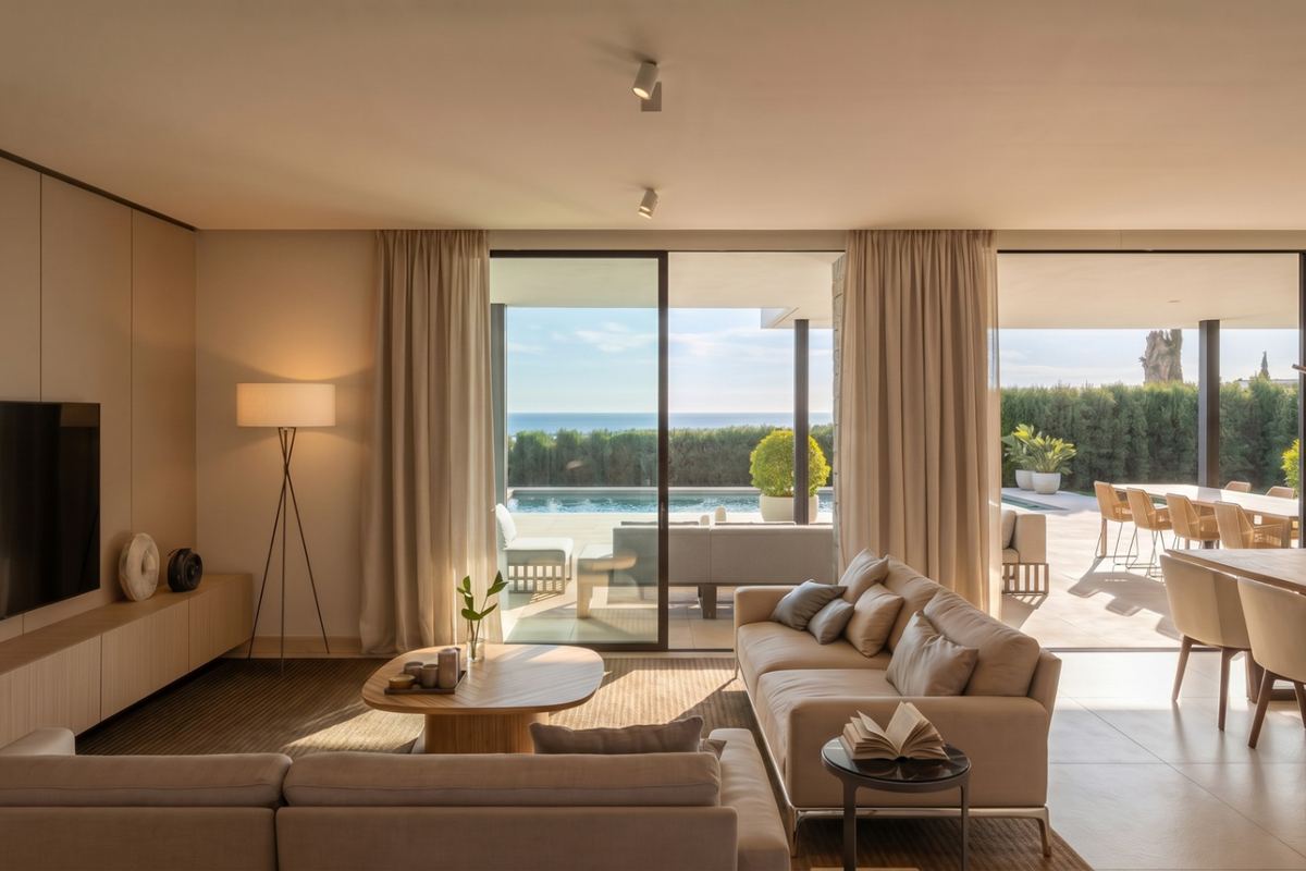 A finished modern living room with sea view in Teulada