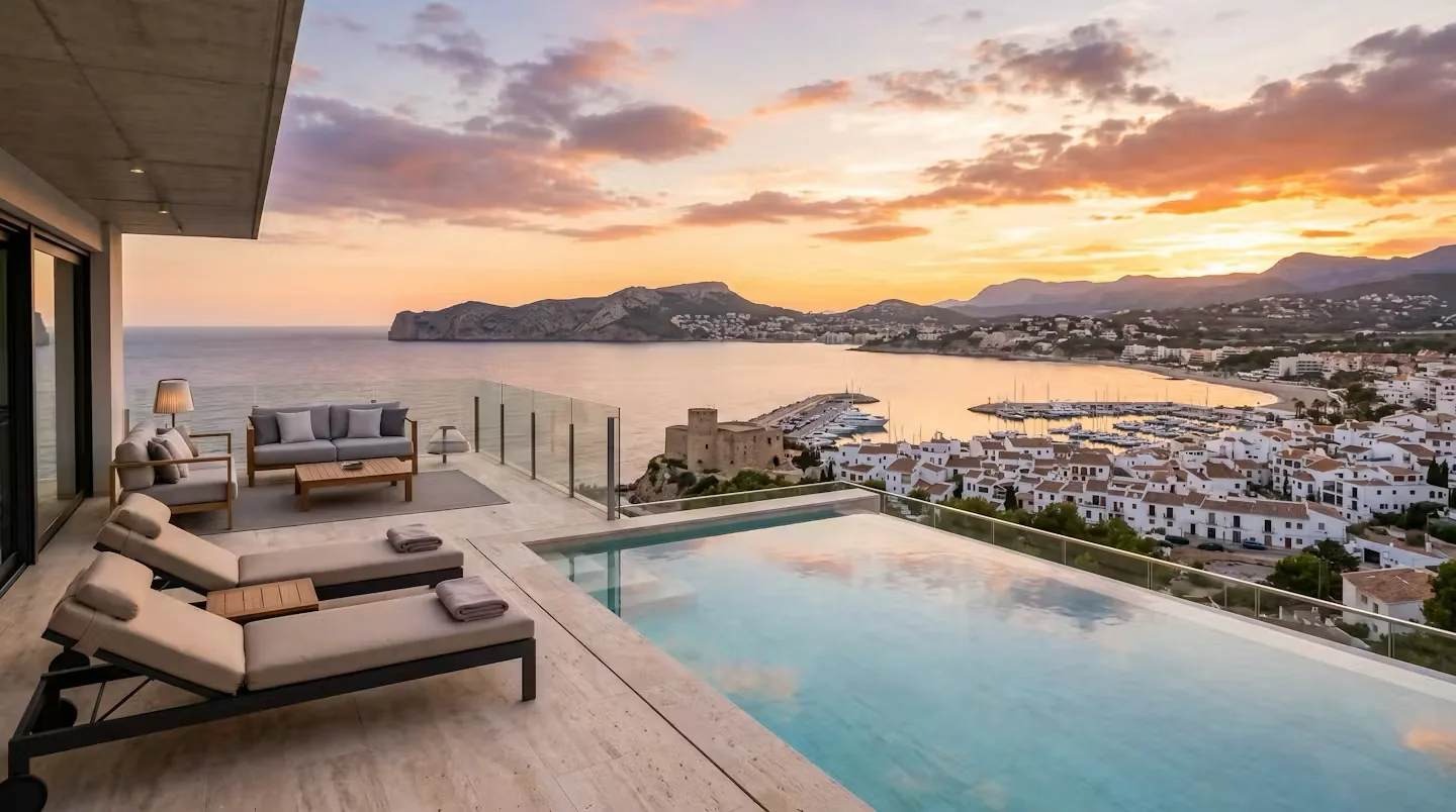Sunset over the Costa Blanca from a villa terrace